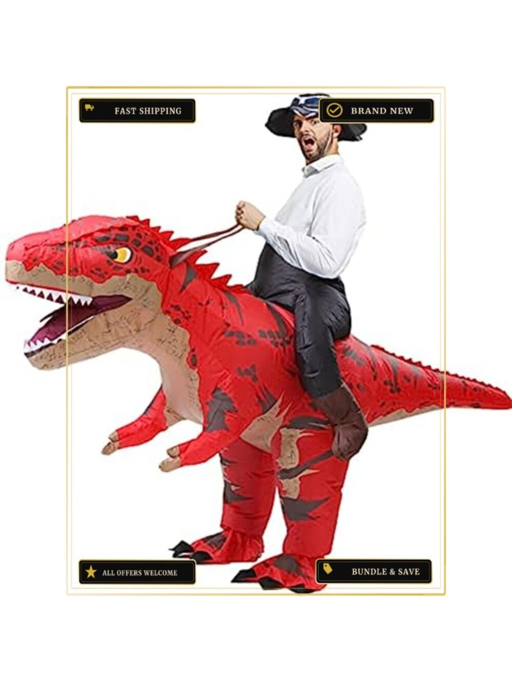 Inflatable Dinosaur Ride On Costume Adult Halloween Blow Up Suit